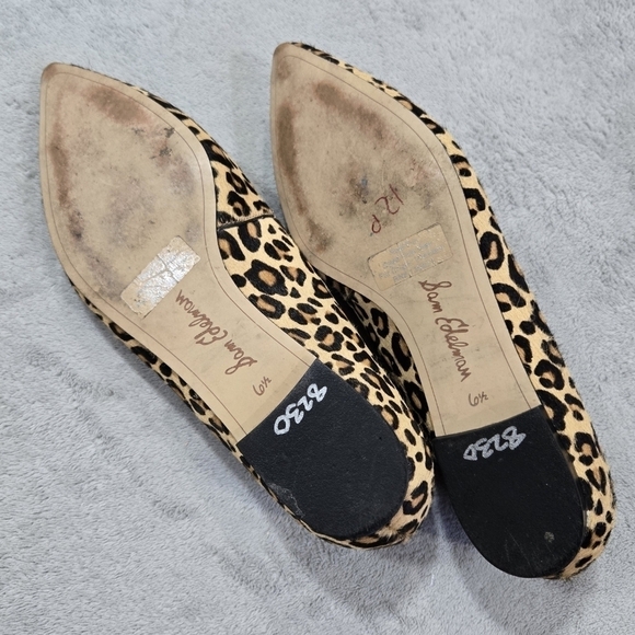 Sam Edelman Riza Cow Hair Leather Leopard Print Scalloped Pointed Toe Flats - Picture 6 of 11